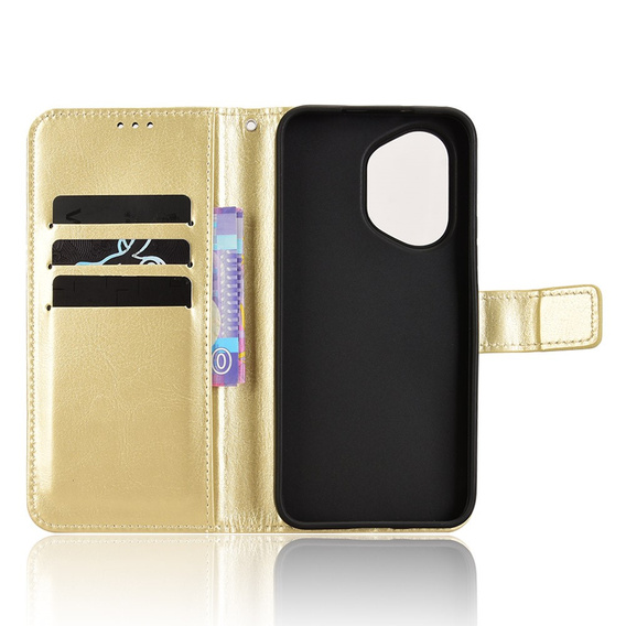Etui z klapką do Honor 400 5G, Crazy Horse Wallet, złote