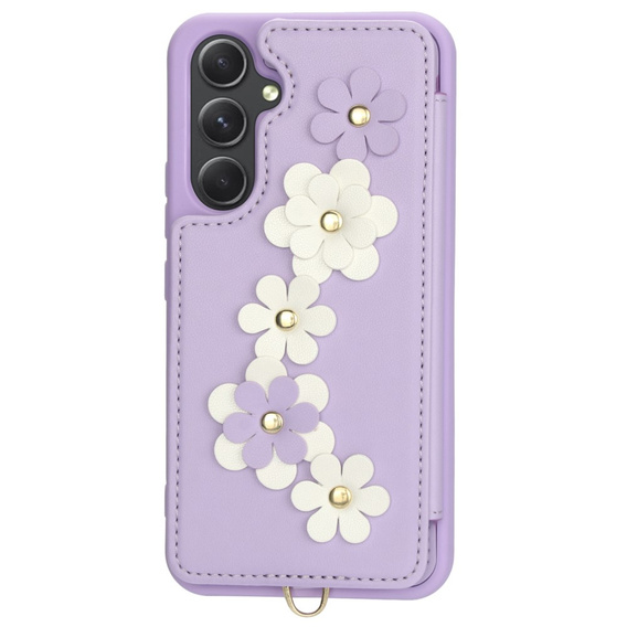 Etui do Samsung Galaxy S23 FE, Leather Flower Card Slot, fioletowe