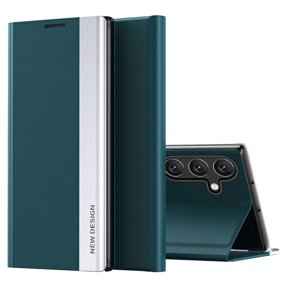 Etui z klapką do Samsung Galaxy S24 FE, Side Magnetic, zielone