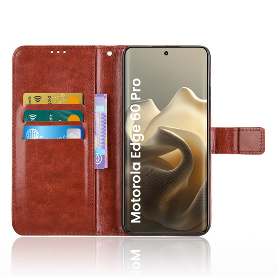 Stylowe etui z klapką do Motorola Edge 60 Pro, Crazy Horse Wallet - brązowe