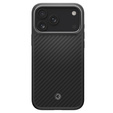 Etui Spigen do iPhone 17 Pro, Enzo Aramid MagSafe, carbon czarne / srebrne