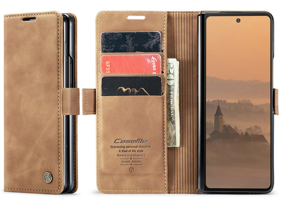Etui CASEME do Samsung Galaxy Z Fold7 5G, Leather Wallet Case, brązowe