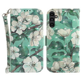 Etui z klapką do Samsung Galaxy A25 5G Wallet, Flowers, zielone + szkło 9H