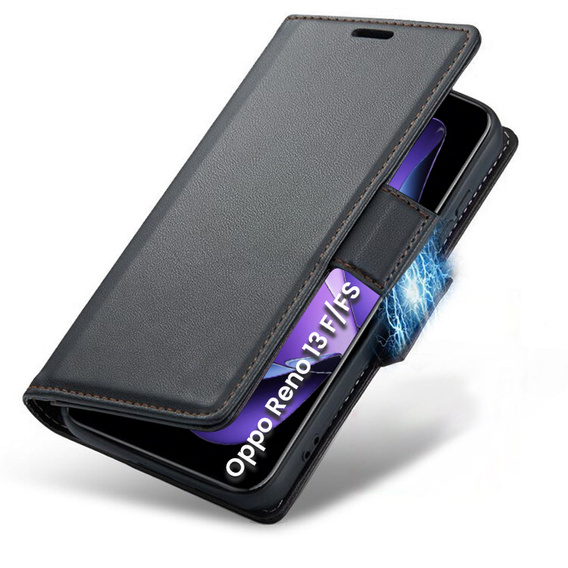 Etui do Oppo Reno 13F / Oppo Reno 13FS, ERBORD Glossy Litchi, portfel z klapką, czarne