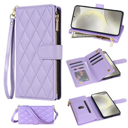 Etui z klapką do Samsung Galaxy S25 Edge, Rhombus Crossbody, fioletowe