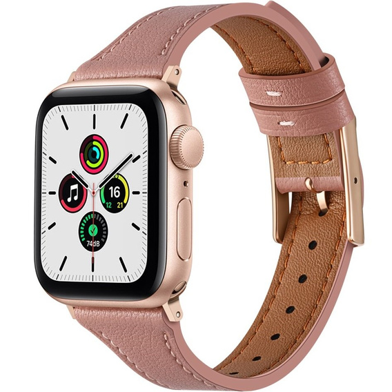 Pasek Skórzany do Apple Watch 1/2/3/4/5/6/7/8/9/10/SE/Ultra/Ultra 2 42/44/45/46/49mm, Ciemnoróżowy