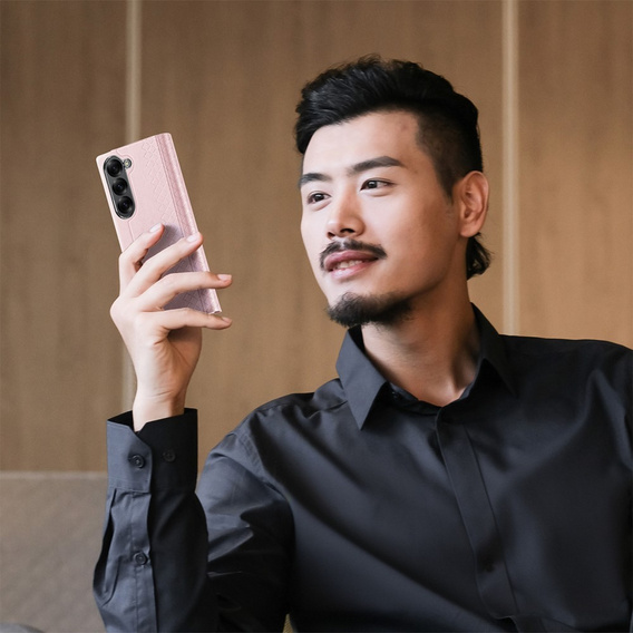 Etui Dux Ducis Bril Series do Samsung Galaxy Z Fold7 5G – różowe, skórzane, z funkcją podstawki