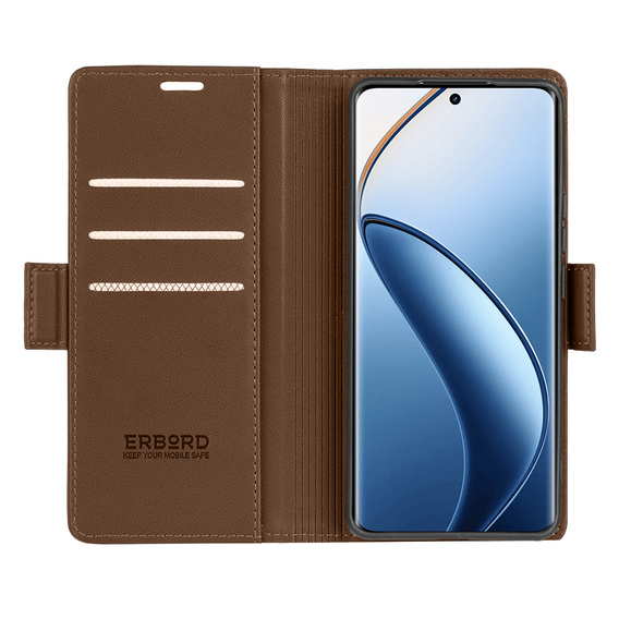 Etui do Realme 12 Pro 5G / 12 Pro+ 5G, ERBORD Glossy Litchi, portfel z klapką, brązowe