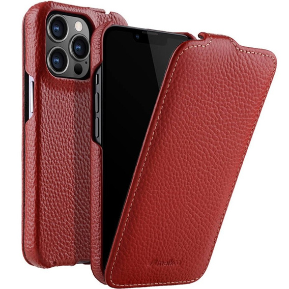 Etui MELKCO z klapką do iPhone 13 Pro, skórzane, flip, czerwone