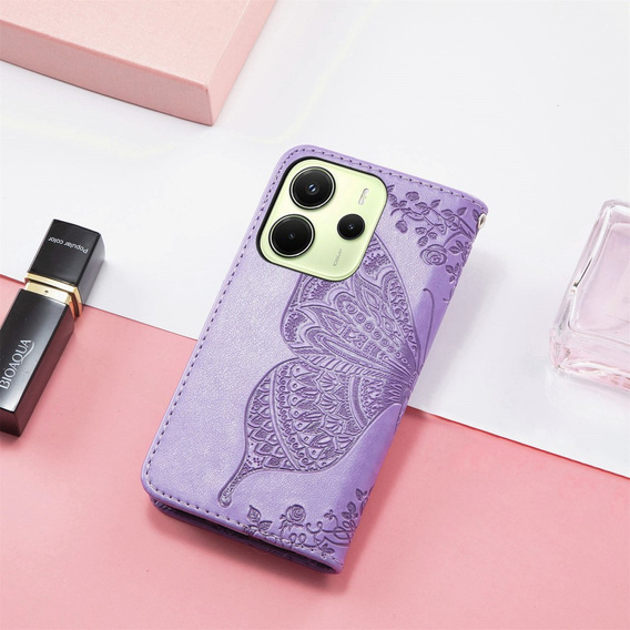 Etui z klapką do Xiaomi Redmi Note 14 4G, Butterfly, fioletowe