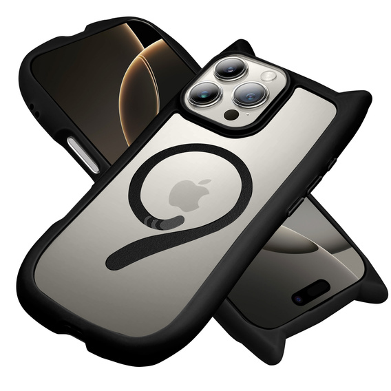 Etui do iPhone 16 Pro, do MagSafe, Cute Cat, czarne + Szkło na ekran