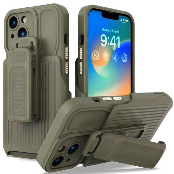 Pancerne Etui Belt Clip do iPhone 14, z klipsem, zielone