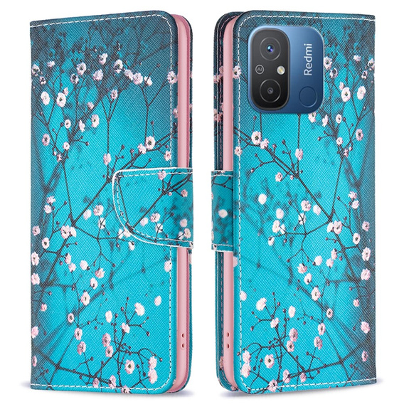 Etui z klapką do Xiaomi Redmi 12C, Wallet, Sakura niebieskie