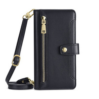 Etui z klapką do iPhone 15 Pro Max, Wallet Zipper Pocket, czarne