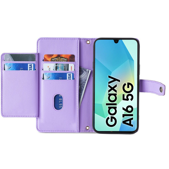 Etui z klapką do Samsung Galaxy A16 / A16 5G, Wallet Zipper Pocket, fioletowe
