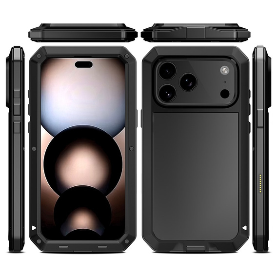 Etui do iPhone 17 Pro Max, pancerne, z wbudowanym szkłem, czarne