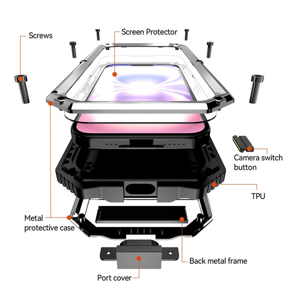 Etui pancerne do iPhone 17, R-JUST, z podstawką, srebrne