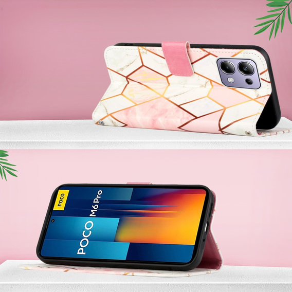 Etui z klapką do Xiaomi Redmi Note 13 Pro 4G / Xiaomi Redmi Note 14S / Xiaomi Poco M6 Pro 4G, Wallet, Marble różowe