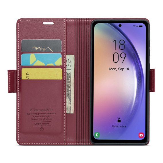 Etui z klapką CASEME do Samsung Galaxy A54 5G, Litchi Wallet, czerwone