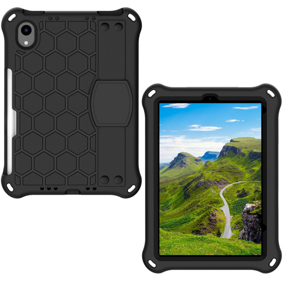 Etui do iPad mini 8.3" 2021 (6 gen.) / iPad mini 8.3" 2024 (7 gen.), Honeycomb z paskiem, Czarne