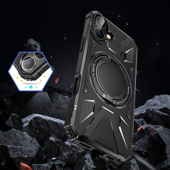 Etui do iPhone 16, pancerne z podstawką i MagSafe, czarne