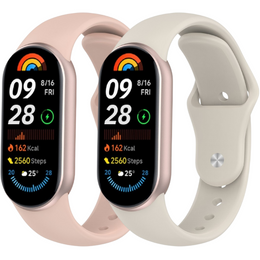 2x Pasek Silikonowy do Xiaomi Smart Band 10 / 9 / 8, Różowy, Beżowy