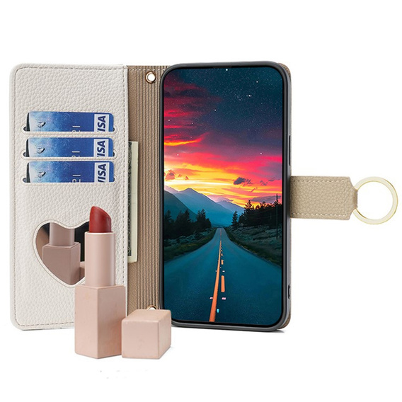 Etui z klapką do Motorola Edge 40 Neo 5G, Wallet Zipper Pocket, z lusterkiem, białe