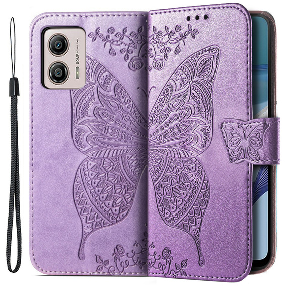 Etui z klapką do Motorola Moto G53 5G, Butterfly, fioletowe