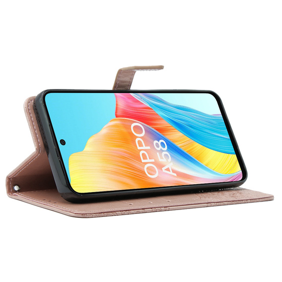 Etui z klapką do Oppo A58 4G, Mandala, różowe rose gold