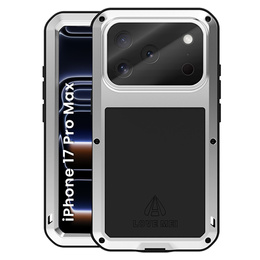 Etui Love Mei do iPhone 17 Pro Max, pancerne ze szkłem, srebrne