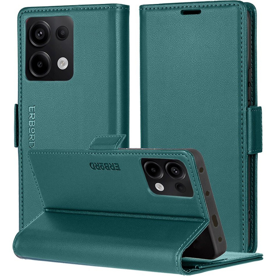 Etui do Xiaomi Redmi Note 13 Pro 4G / Xiaomi Redmi Note 14S / Xiaomi Poco M6 Pro 4G, ERBORD Glossy Litchi, portfel z klapką, zielone