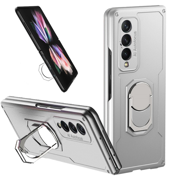 Etui GKK KickStand Ring do Samsung Galaxy Z Fold3 5G, Z ochroną aparatu, Silver