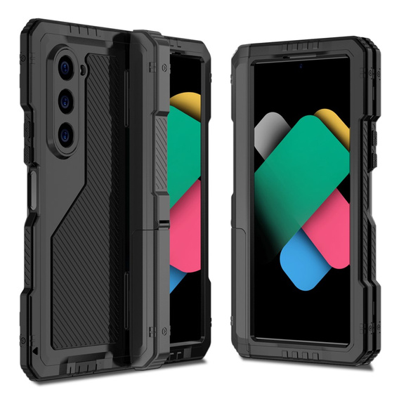 Etui pancerne do Samsung Galaxy Z Fold6 5G, aluminiowe, z podstawką i miejscem na rysik, czarne