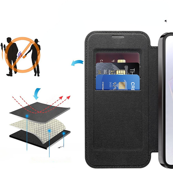 Etui z klapką do Samsung Galaxy A36 5G, RFID Wallet MagSafe z ochroną aparatu, czarne