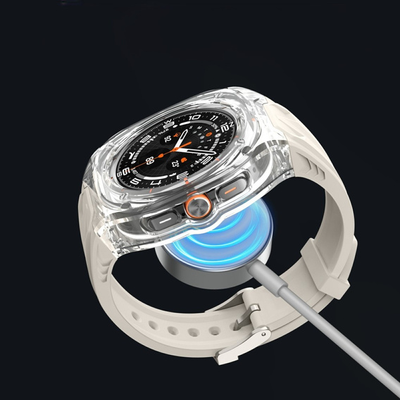 Pasek silikonowy z obudową ochronną do Samsung Galaxy Watch Ultra 47mm (2025 / 2024) – Beżowy, antywstrząsowy