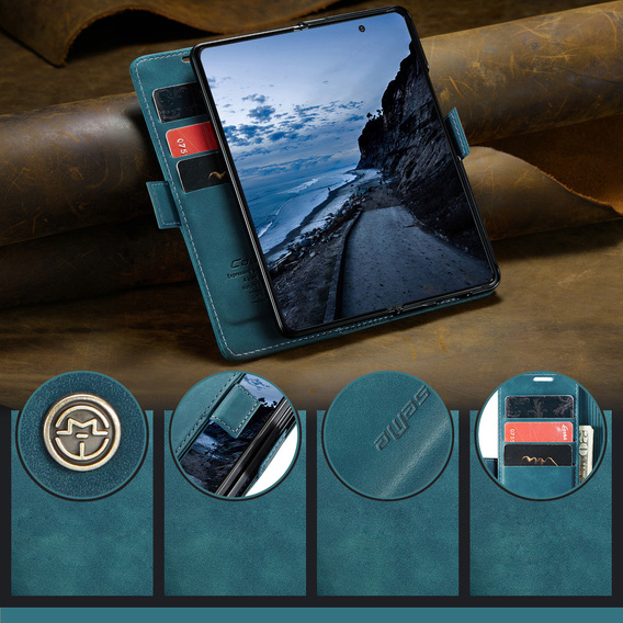 Etui CASEME do Samsung Galaxy Z Fold7 5G, Leather Wallet Case, niebieskie