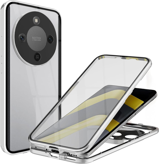 Etui do Honor Magic 8 Lite, Magnetic Dual Glass, srebrne