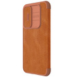 Etui z klapką NILLKIN do Samsung Galaxy A55 5G, CamShield Qin Pro, skórzane, brązowe