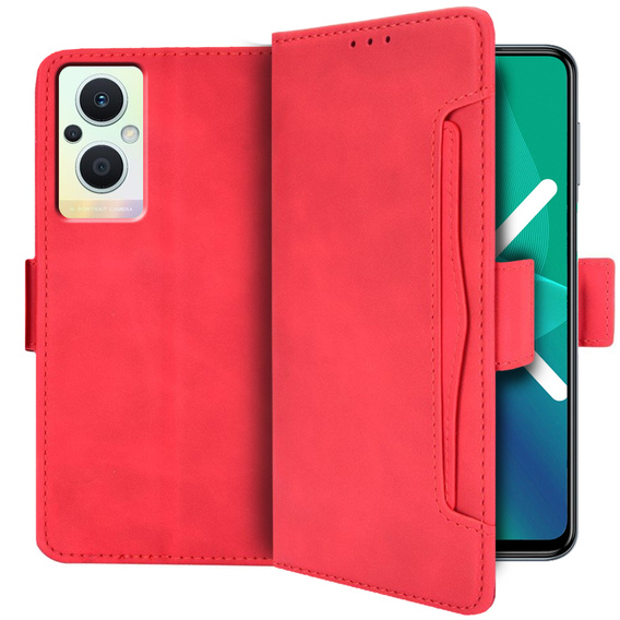 Etui z klapką do Oppo Reno7 Lite 5G, Card Slot, czerwone