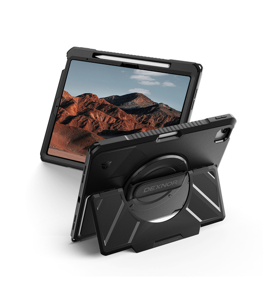 Etui Dexnor 360° do iPad Air 13" 2025/2024 (7/6 gen.), z paskiem i miejscem na rysik - czarne