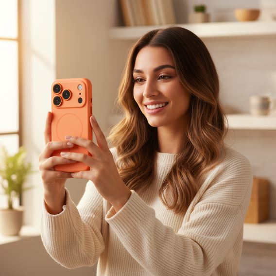 Etui do iPhone 17 Pro Max, do MagSafe, ze szkłem na aparat – pomarańczowe