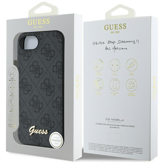 Etui GUESS do iPhone 16E, 4G Metal Gold Logo, czarne
