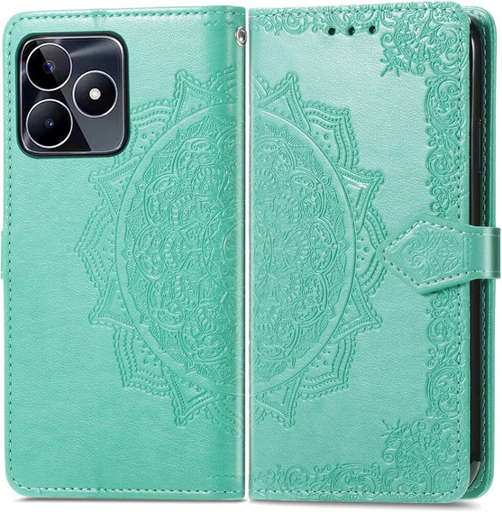 Etui z klapką do Realme Note 50, Mandala, zielone