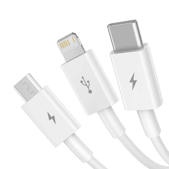 Baseus kabel 3‑w‑1 Superior 1,5 m (USB‑Lightning‑USB‑C‑Micro USB) - Biały