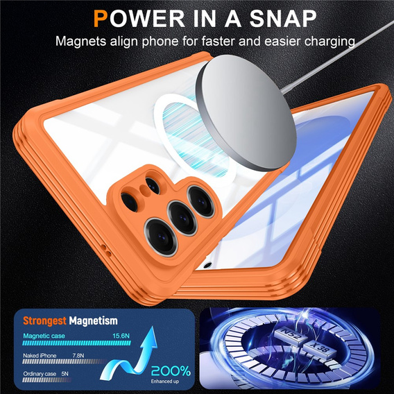 Etui do Samsung Galaxy S26 Ultra, Shockproof, ze szkłem, do MagSafe, pomarańczowe