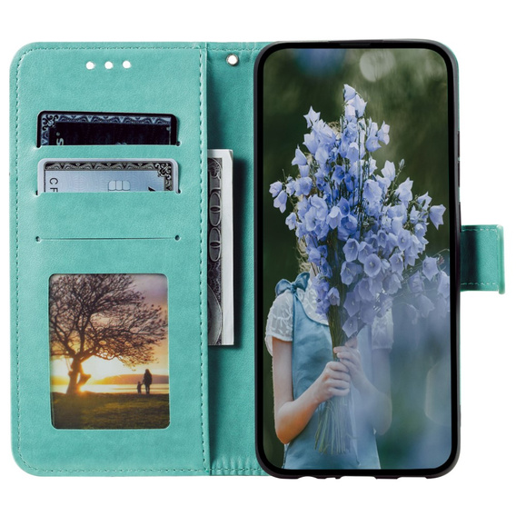 Etui z klapką do Samsung Galaxy A15, Mandala Flower, zielone + szkło 9H