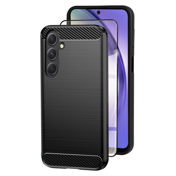 Etui do Samsung Galaxy A25 5G, Karbon, czarne + szkło 9H