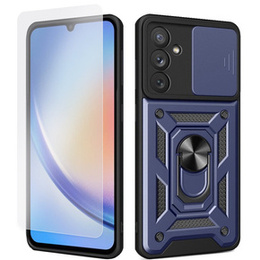 Zestaw Etui pancerne do Samsung Galaxy A34 5G, Nox Camera Slide, Niebieskie + szkło