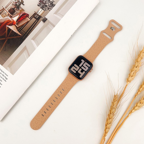 Pasek Silikonowy do Apple Watch 1/2/3/4/5/6/7/8/9/10/11/SE 38/40/41/42mm, Leopard, Jasnobrązowy