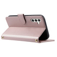Etui z klapką do Samsung Galaxy S25 FE, Rhombus Crossbody Leather, różowe rose gold